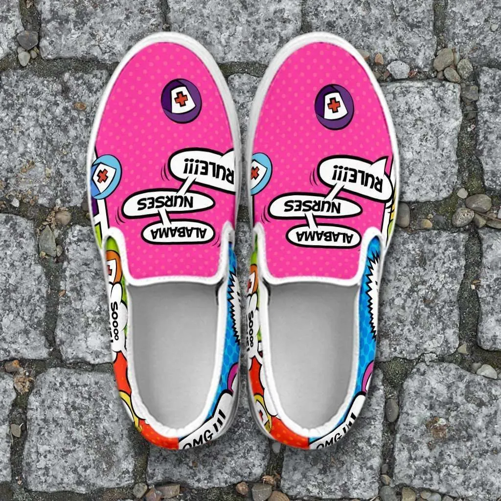Alabama Nurses Rule! Comic Strip Slip-on Shoes