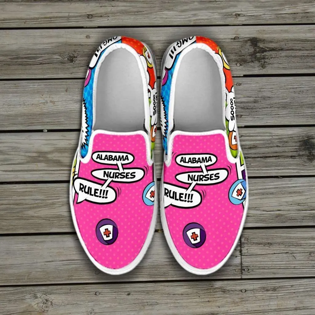 Alabama Nurses Rule! Comic Strip Slip-on Shoes
