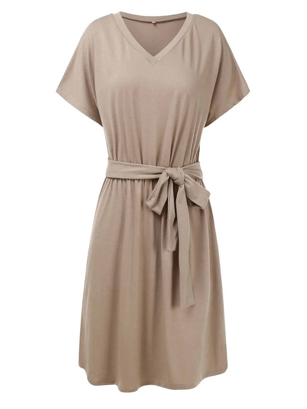 Anna-Kaci Women's Summer V-Neck Solid Short Sleeve T Shirt Dress Casual Tie Waist Skirt