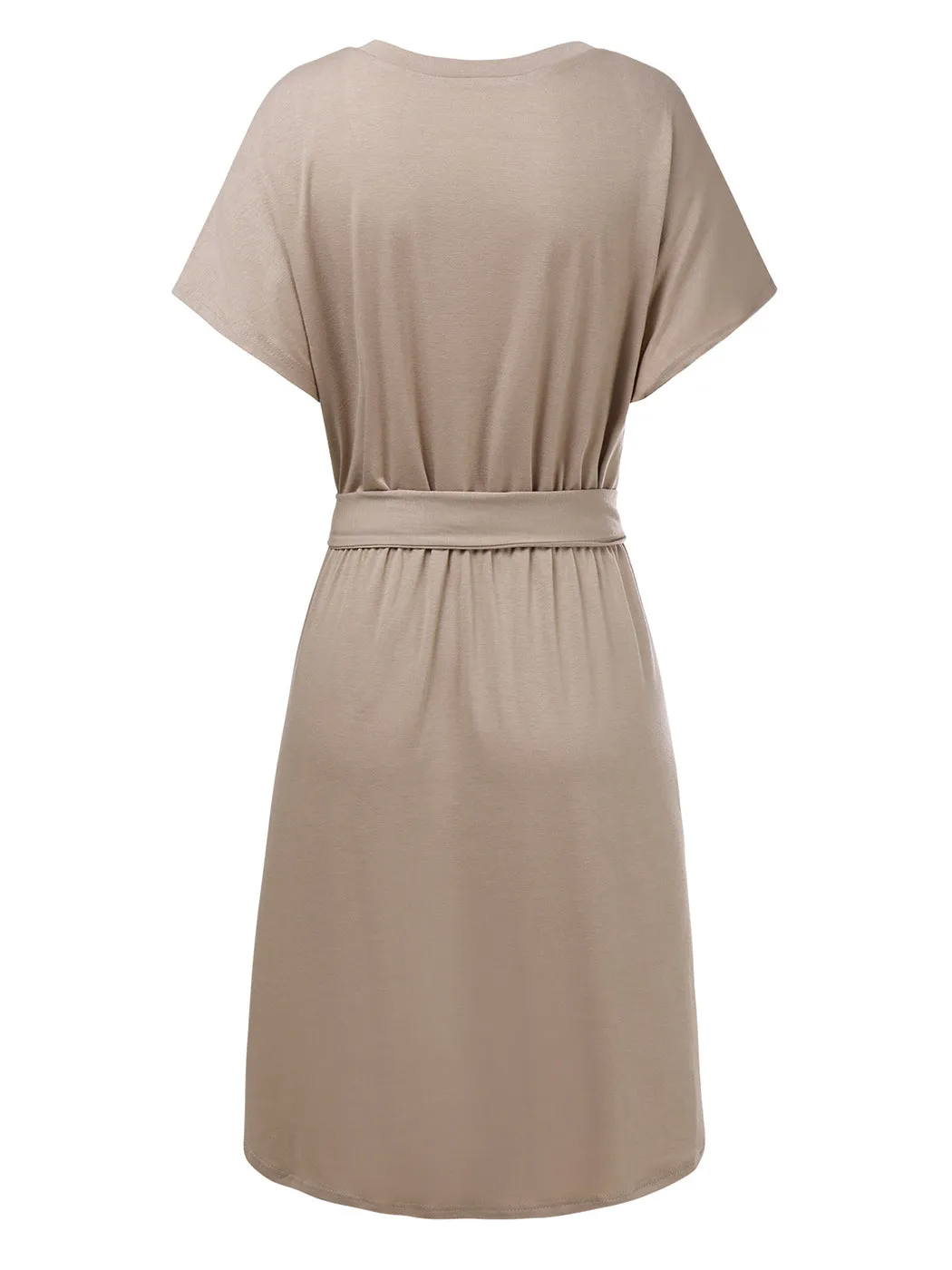 Anna-Kaci Women's Summer V-Neck Solid Short Sleeve T Shirt Dress Casual Tie Waist Skirt