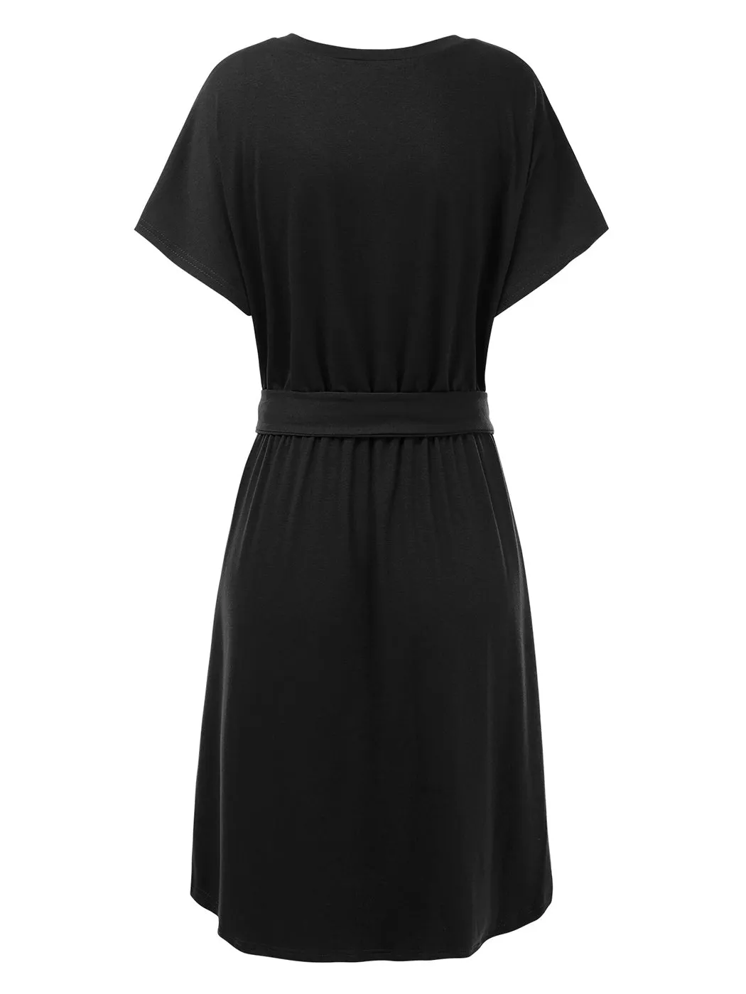 Anna-Kaci Women's Summer V-Neck Solid Short Sleeve T Shirt Dress Casual Tie Waist Skirt
