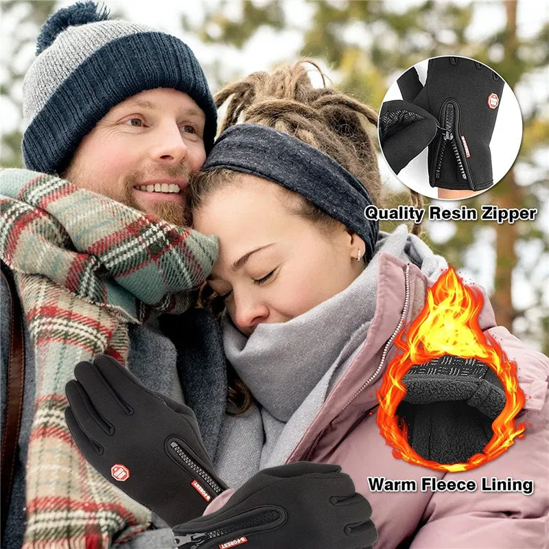 Anti-slip Thermal Touch Screen Zipper Gloves Mittens Winter Windproof Waterproof