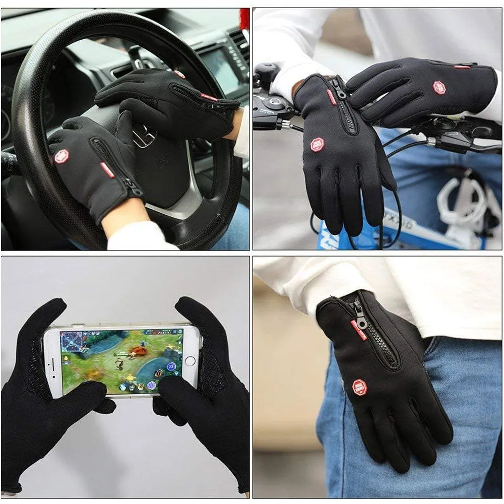 Anti-slip Thermal Touch Screen Zipper Gloves Mittens Winter Windproof Waterproof