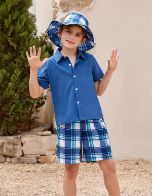 Arshiner Boys Cotton Linen Short Sets Short Sleeve Shirt and Shorts
