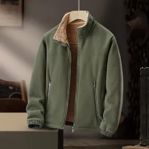Autumn And Winter New Cold-proof Warm With Velvet Thickening Stand Collar Fleece Sweater Men's Shell Jacket
