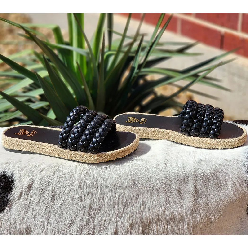 Black Braided Slides