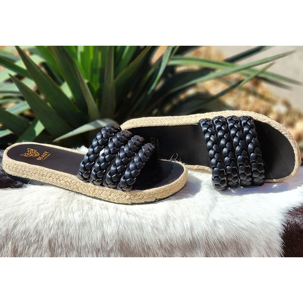 Black Braided Slides