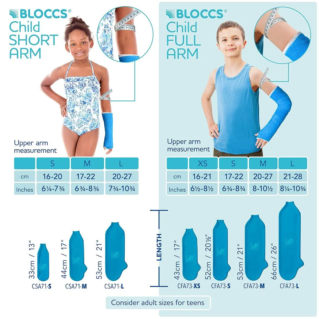 Bloccs Waterproof Cover for Plaster Cast Arm, Swim, Shower & Bathe. Watertight Protector - #CFA73-S - Child Full Arm (Small) S Single