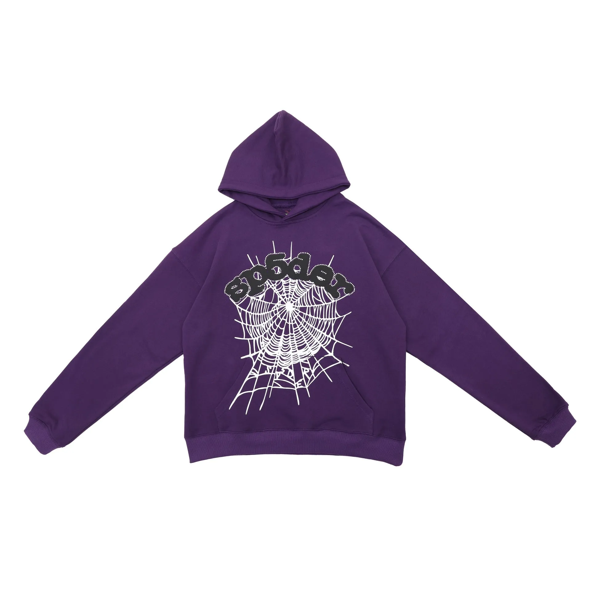 Bold Purple Sp5der Hoodie - Eye-Catching Web Print Hooded Sweatshirt