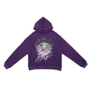 Bold Purple Sp5der Hoodie - Eye-Catching Web Print Hooded Sweatshirt