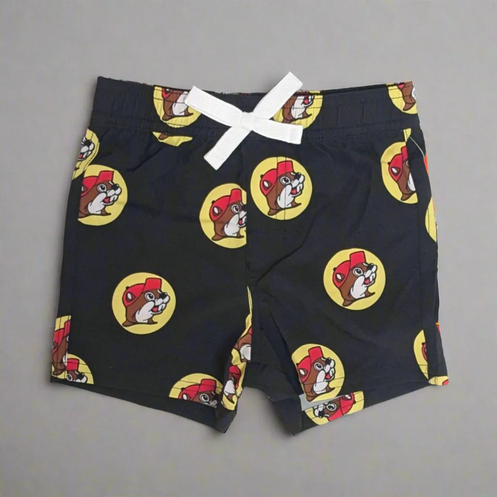 Buc-ee's Mens/Boys Black Logo Swim Trunks