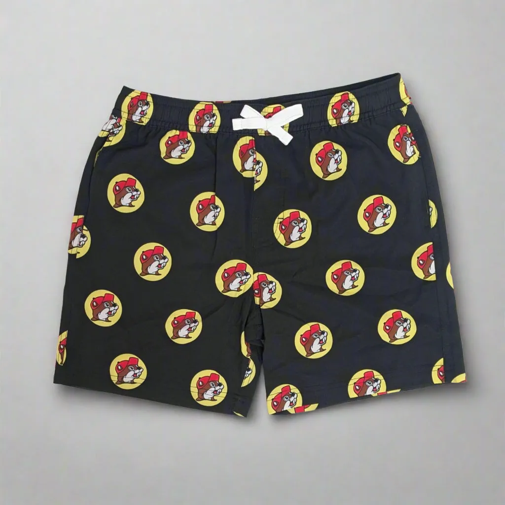 Buc-ee's Mens/Boys Black Logo Swim Trunks