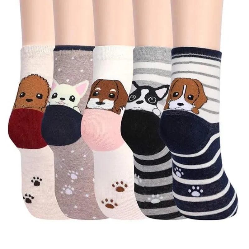 Cartoon Animal Printed Socks – Pack of 5 for Fun and Comfort