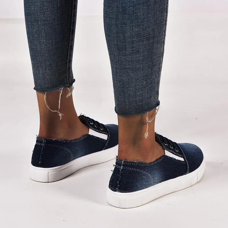 Chicvane Casual Denim Shoes Slip-On Round Toe Platform Loafers