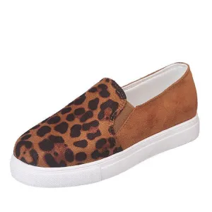Chicvane Leopard Printed Slip-On Round Toe Platform Loafers