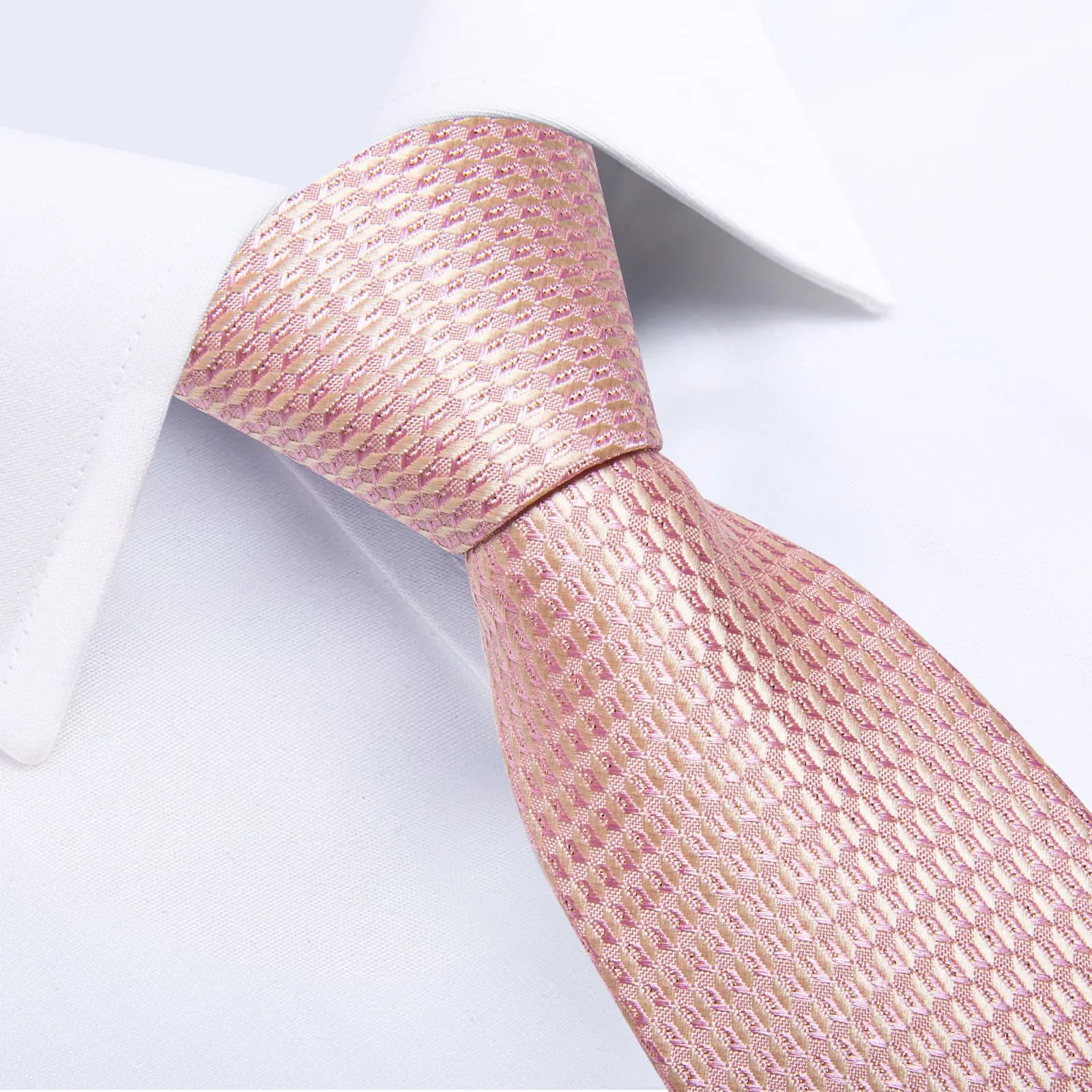 DiBanGu Silk Tie Lemonade Pink Solid Lazy Easy-pull Mens Dress Tie Hanky Cufflinks Set