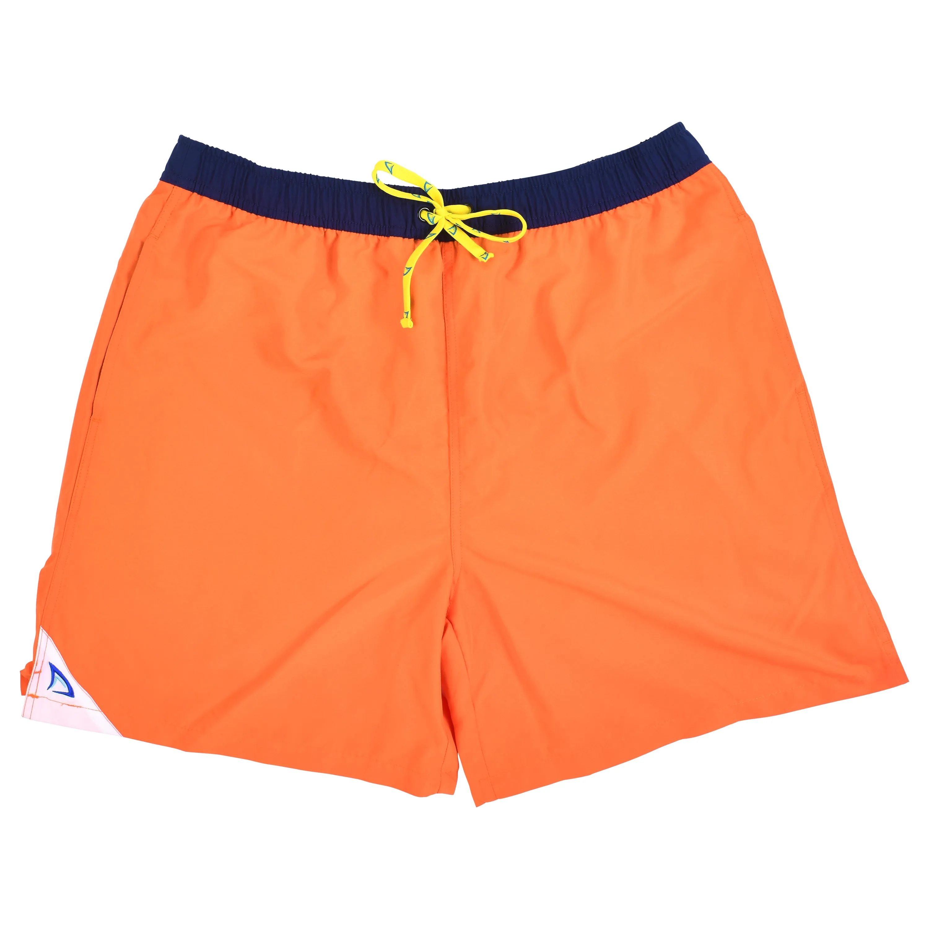 DryFins Men's Swim Trunks with Compression Liner in Sunset Orange and Navy