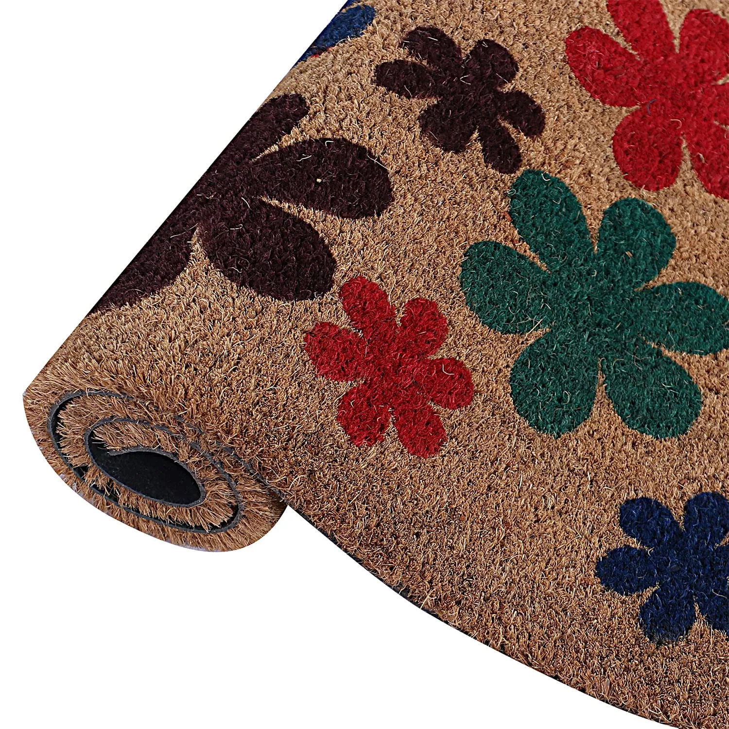 Heart Home Door Mat|Polyethylene Durable & Anti-Slip Natural Flowers Print Floor Mat|Rug for Indoor or Outdoor, 30x20 Inch (Brown)
