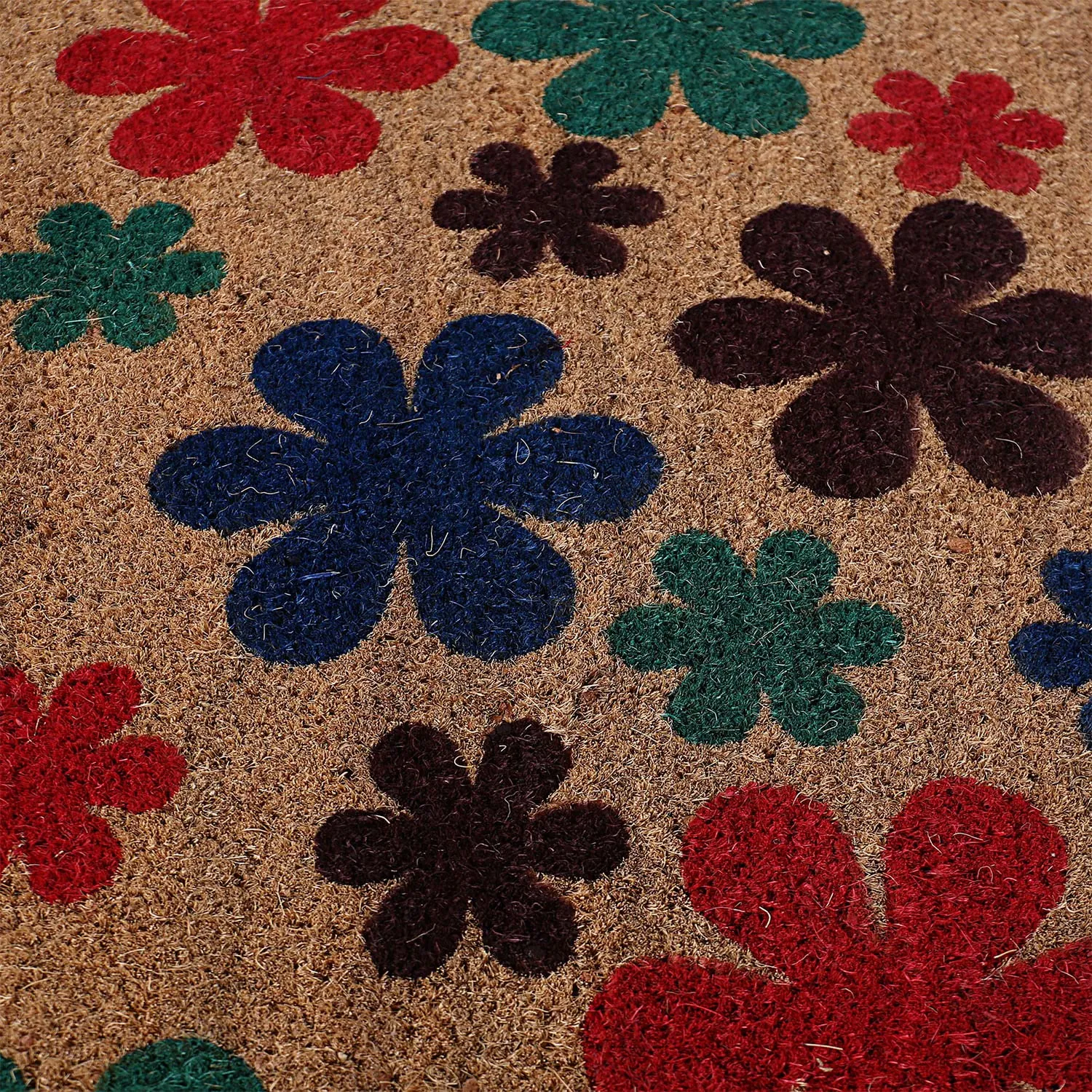 Heart Home Door Mat|Polyethylene Durable & Anti-Slip Natural Flowers Print Floor Mat|Rug for Indoor or Outdoor, 30x20 Inch (Brown)