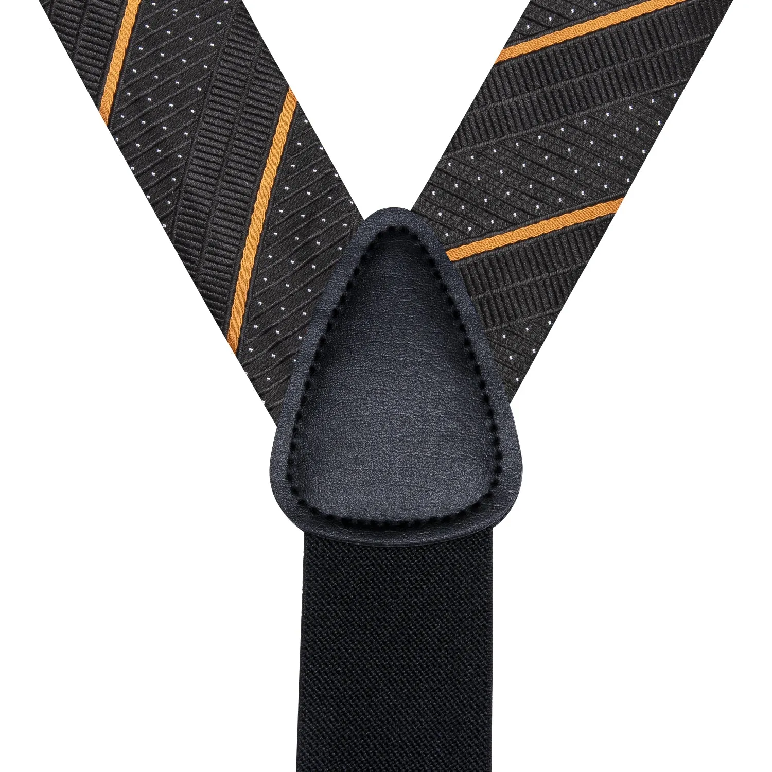 Hi-Tie Black Yellow Striped Mens Suspender Bowtie Hanky Cufflinks Set