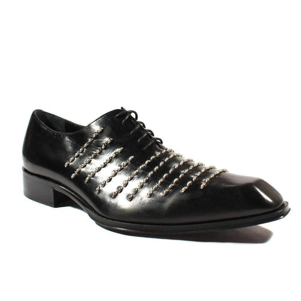 Jo Ghost Men's Designer Shoes Montalcio Leather Nero / Black Oxfords (JG1800)
