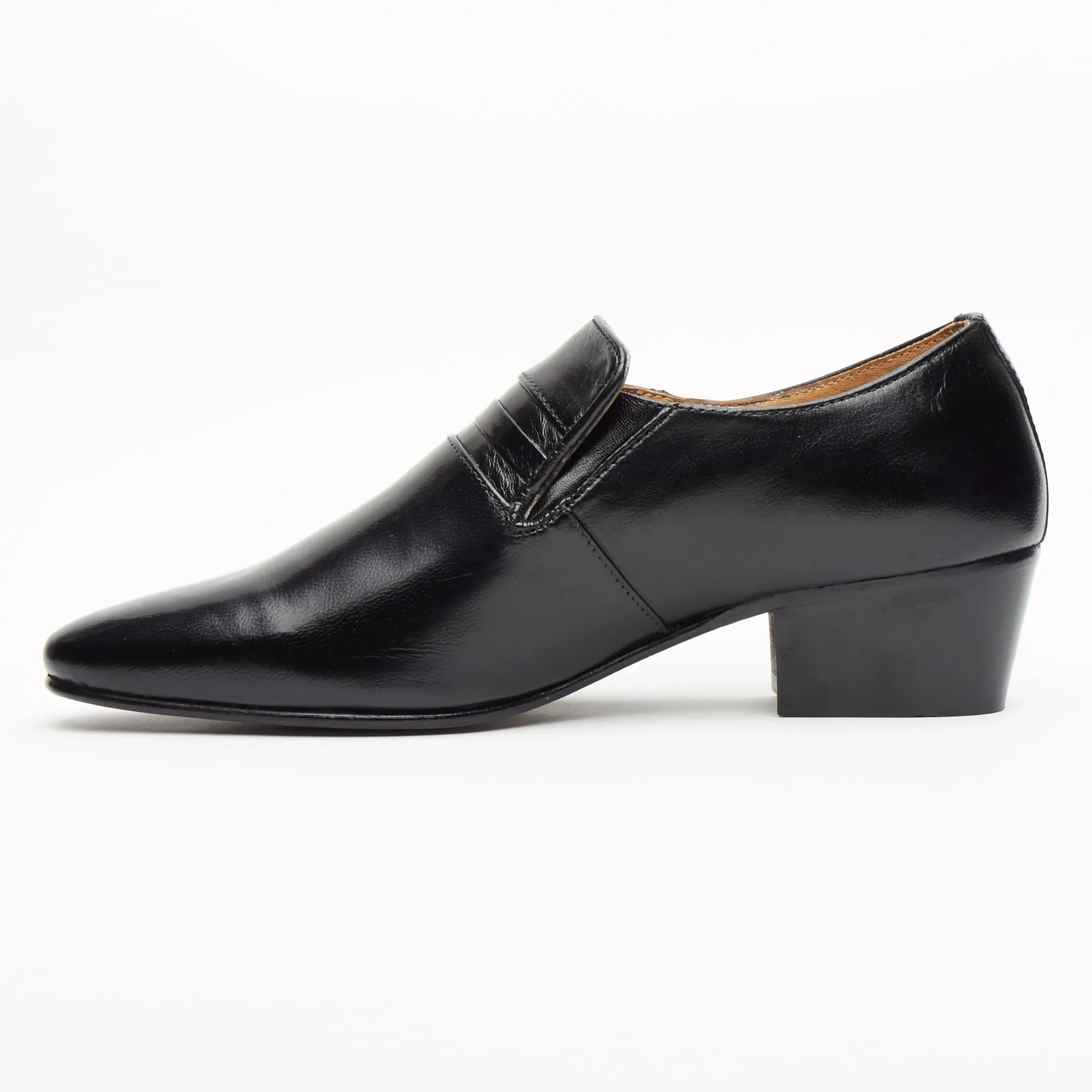 LIAM MEN'S LUCINI CUBAN HEEL FORMAL CASUAL PARTY WEDDING LEATHER SHOES BLACK
