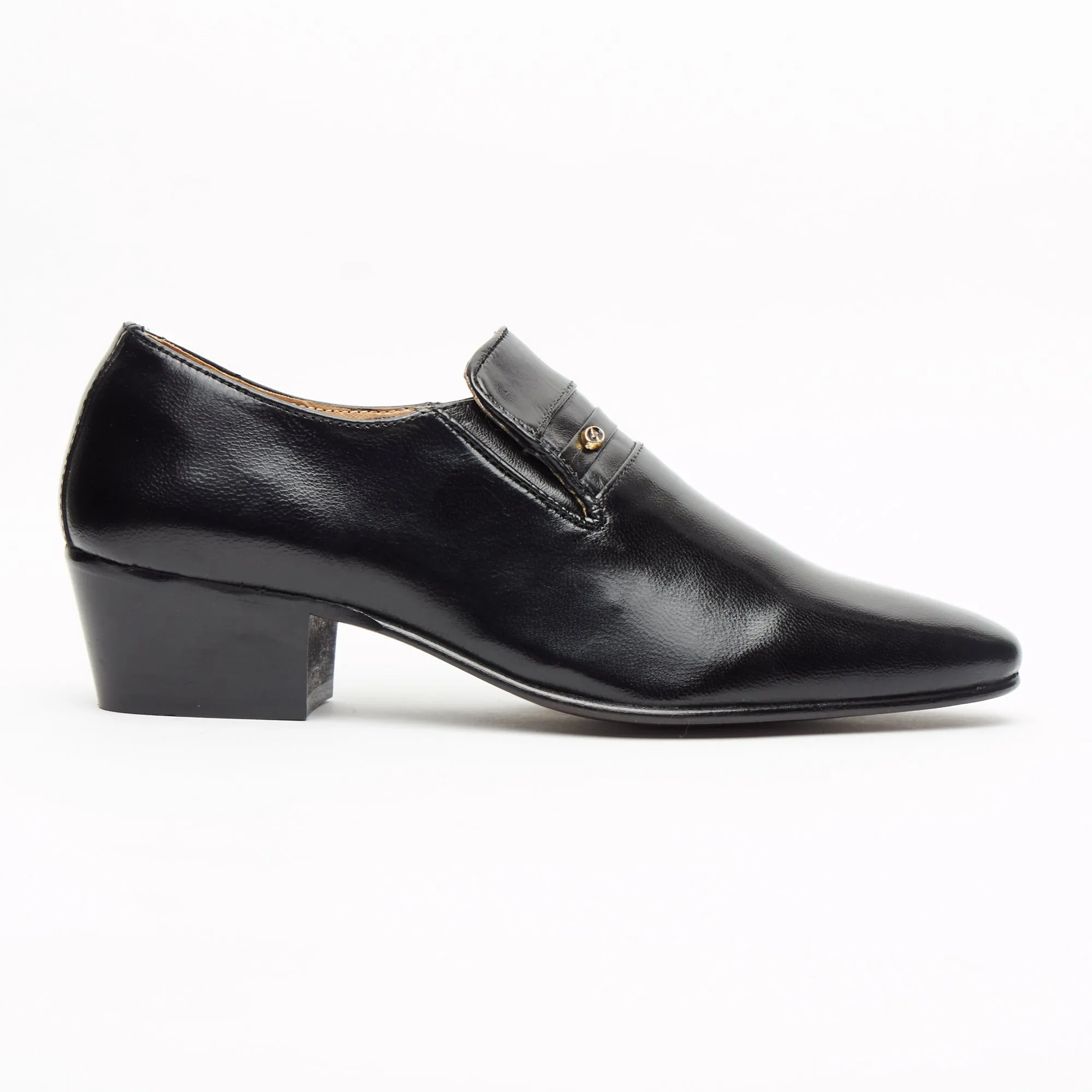 LIAM MEN'S LUCINI CUBAN HEEL FORMAL CASUAL PARTY WEDDING LEATHER SHOES BLACK