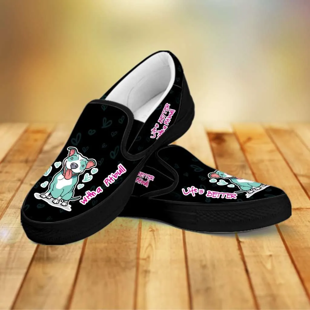 Life is Better with a Pitbull Slip-on Sneakers - Black