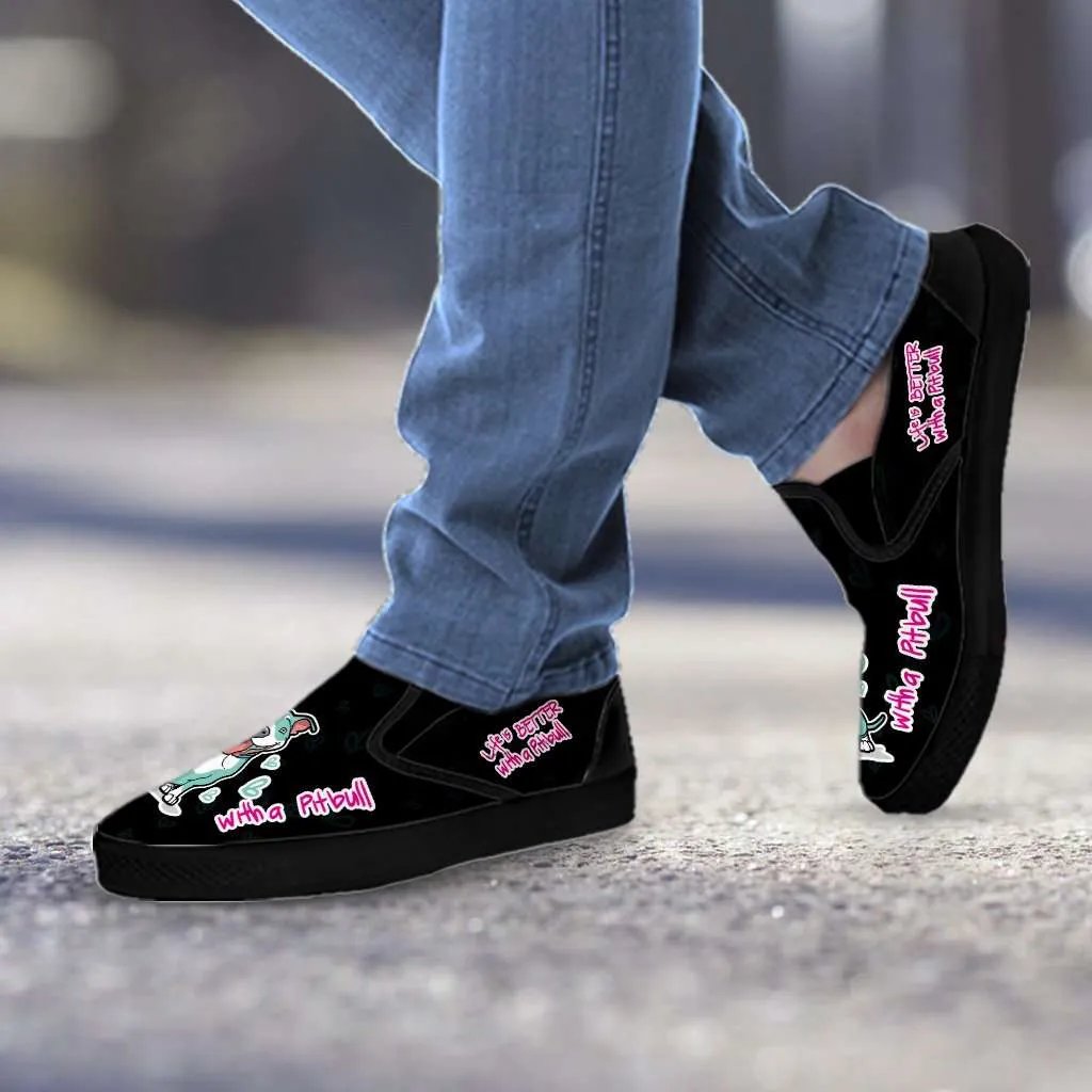 Life is Better with a Pitbull Slip-on Sneakers - Black