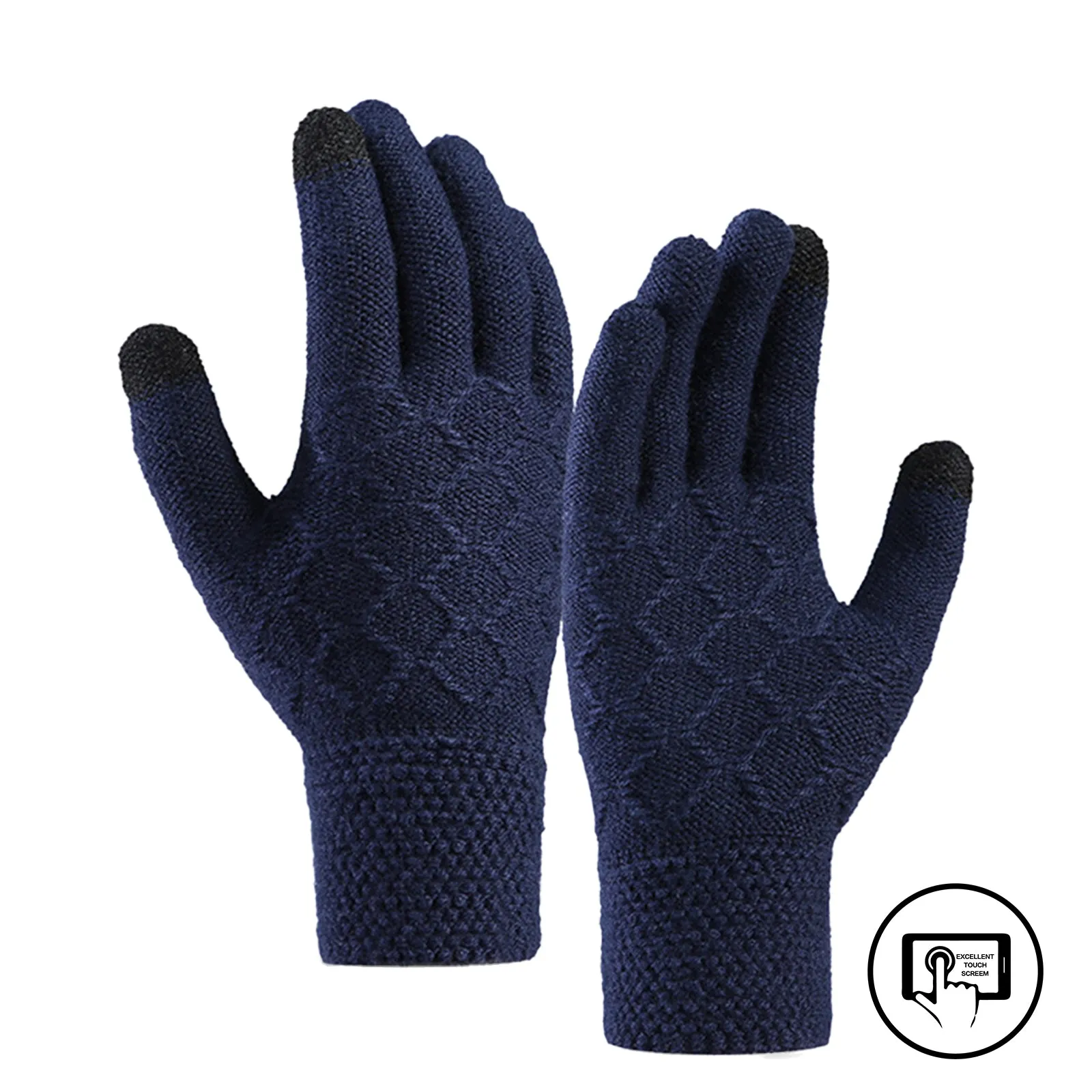 LOZENGE JACQUARD FLEECE THICKEN COLD-PROOF TOUCH SCREEN KNITTED GLOVES