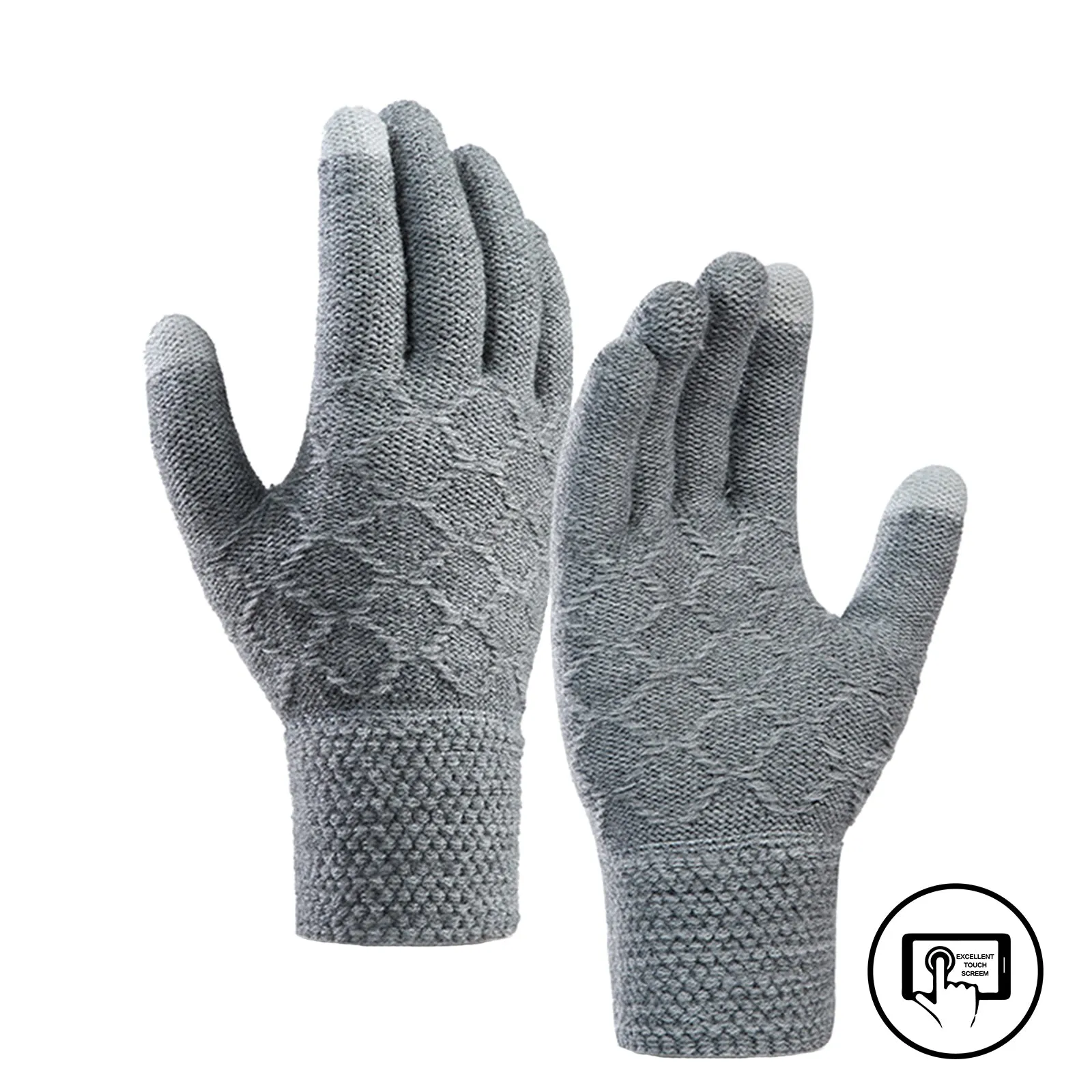 LOZENGE JACQUARD FLEECE THICKEN COLD-PROOF TOUCH SCREEN KNITTED GLOVES
