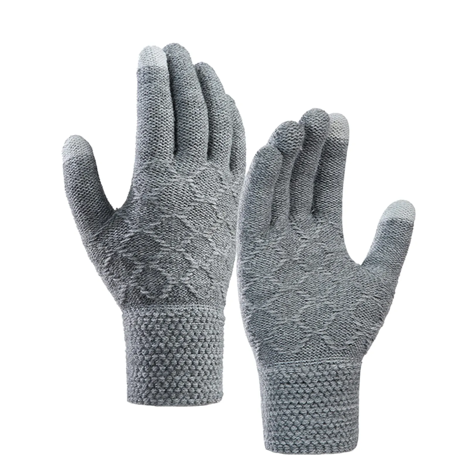 LOZENGE JACQUARD FLEECE THICKEN COLD-PROOF TOUCH SCREEN KNITTED GLOVES