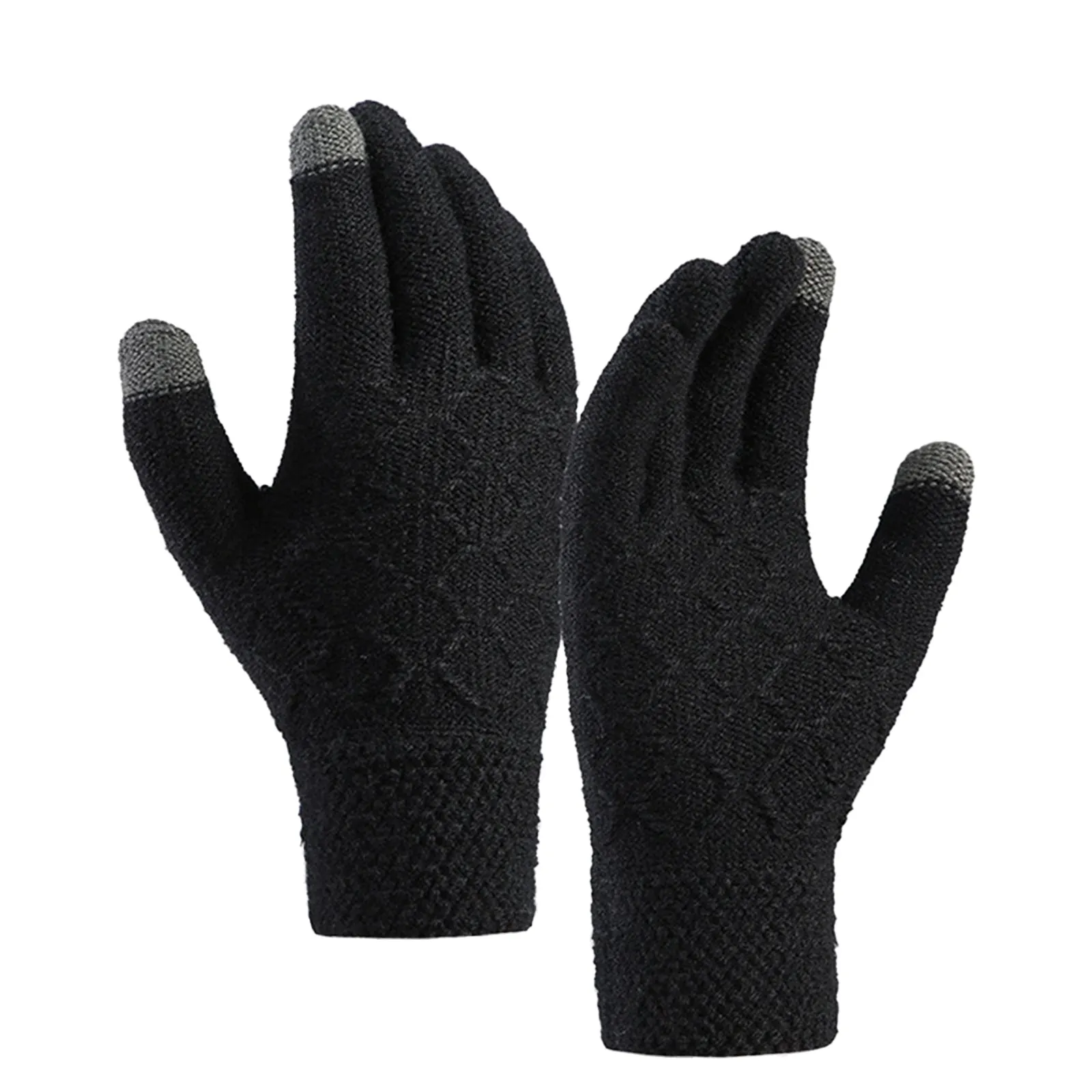 LOZENGE JACQUARD FLEECE THICKEN COLD-PROOF TOUCH SCREEN KNITTED GLOVES