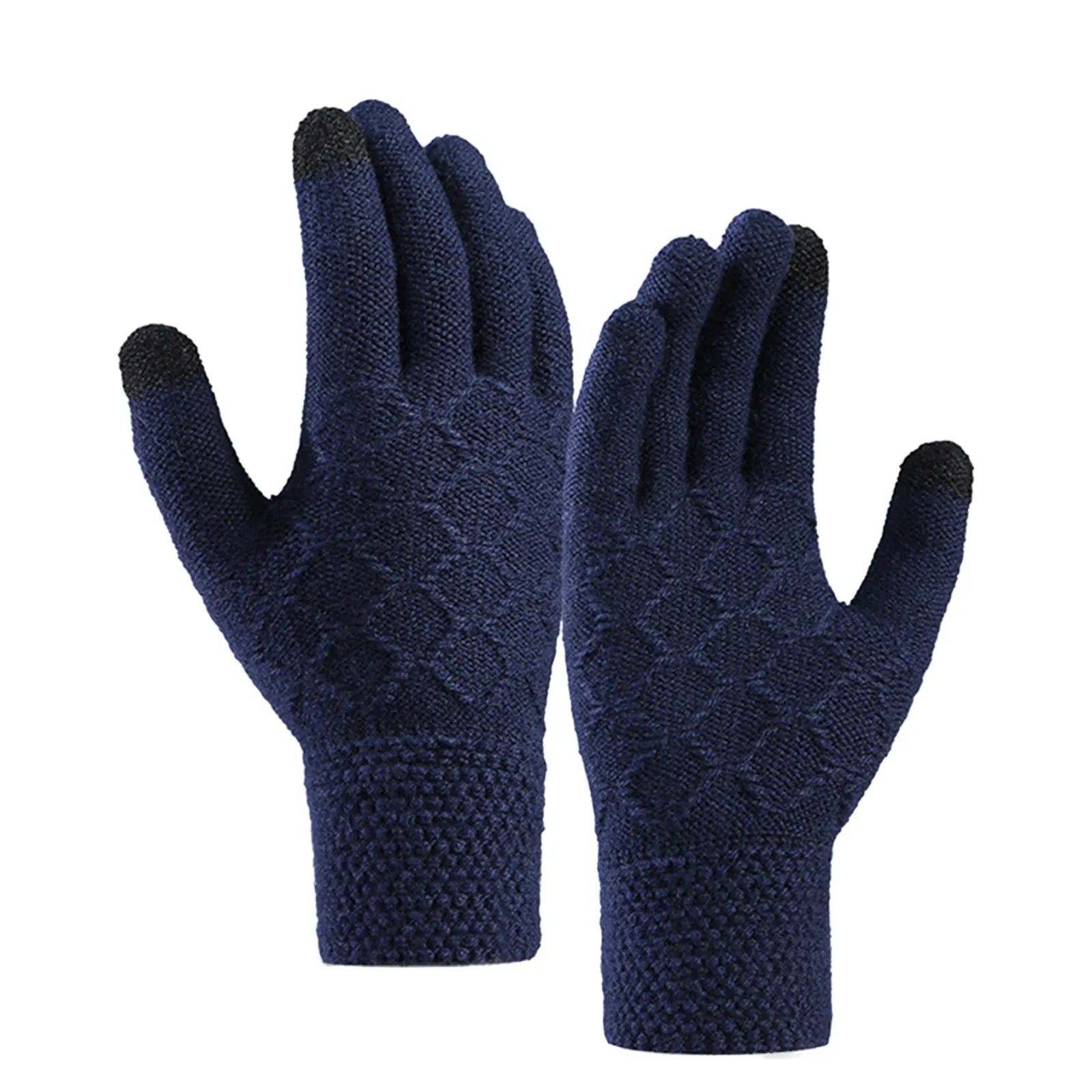LOZENGE JACQUARD FLEECE THICKEN COLD-PROOF TOUCH SCREEN KNITTED GLOVES