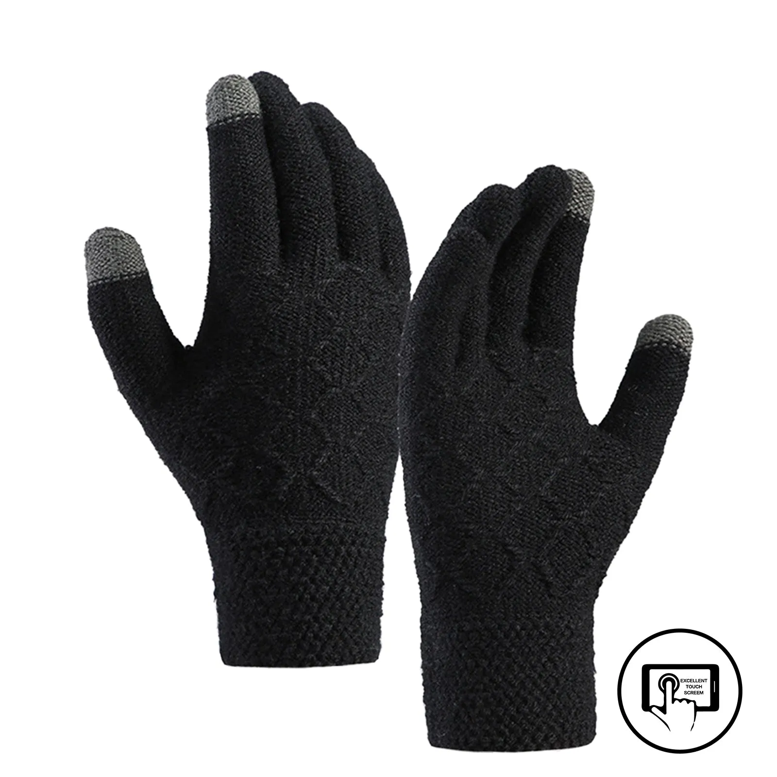 LOZENGE JACQUARD FLEECE THICKEN COLD-PROOF TOUCH SCREEN KNITTED GLOVES