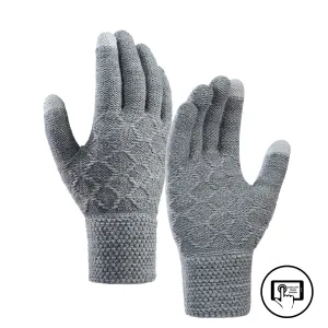 LOZENGE JACQUARD FLEECE THICKEN COLD-PROOF TOUCH SCREEN KNITTED GLOVES