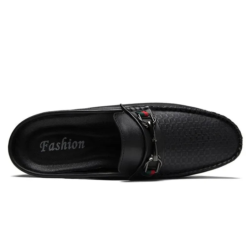 Luxury Shoes Brand Designer Summer Genuine Leather Casual Slip On Half Shoes For Men Loafers Flats Slippers For Narrow Thin Foot
