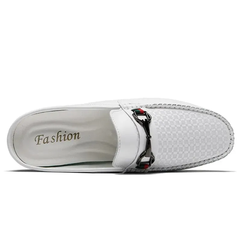 Luxury Shoes Brand Designer Summer Genuine Leather Casual Slip On Half Shoes For Men Loafers Flats Slippers For Narrow Thin Foot