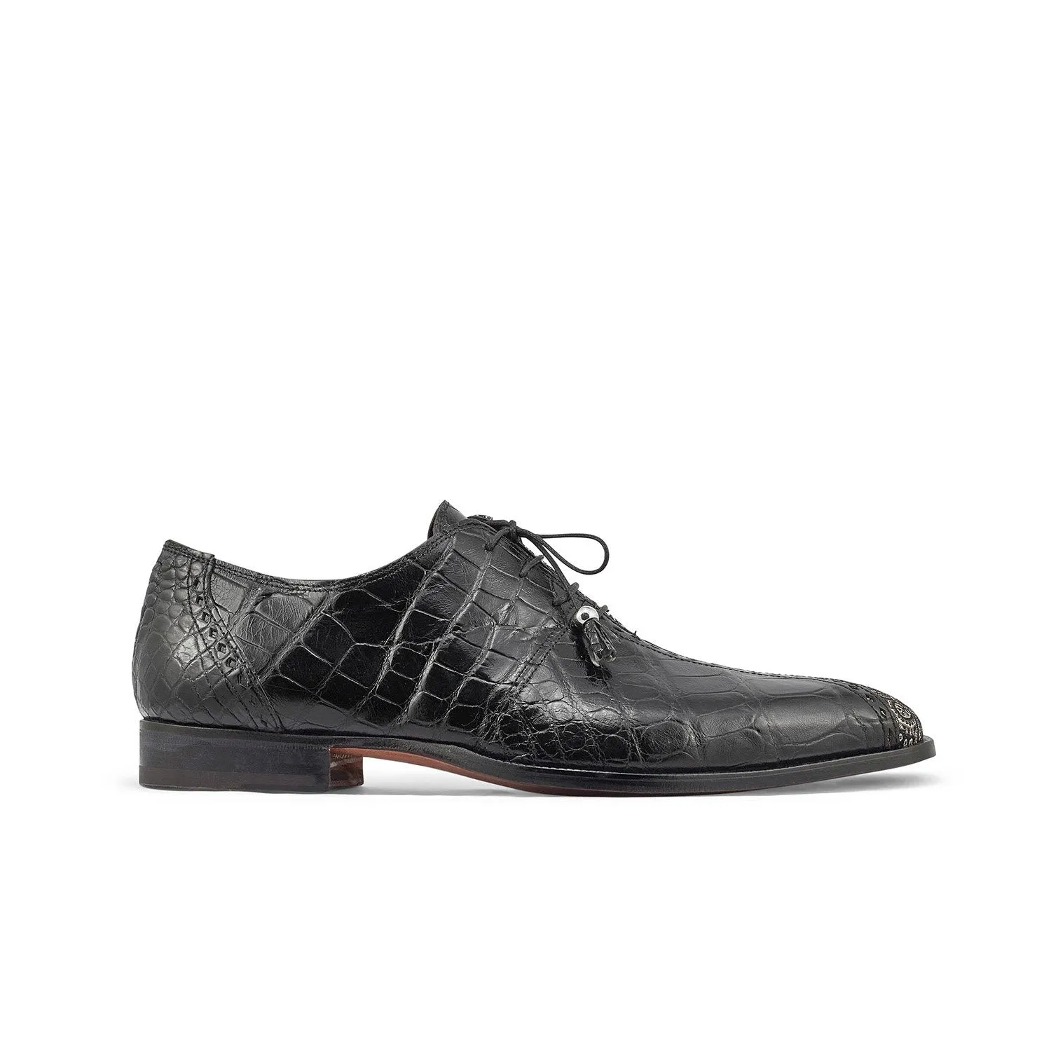 Mauri 4975/2 Two Face Men's Shoes Black & White Exotic Alligator / Matahari Fabric Oxfords (MA5400)