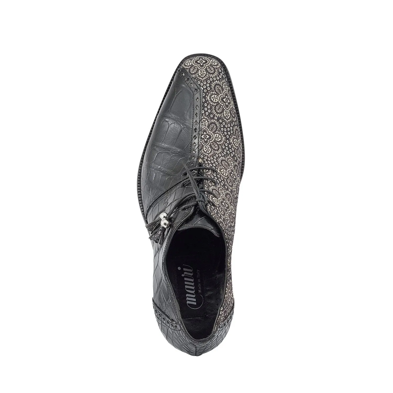 Mauri 4975/2 Two Face Men's Shoes Black & White Exotic Alligator / Matahari Fabric Oxfords (MA5400)
