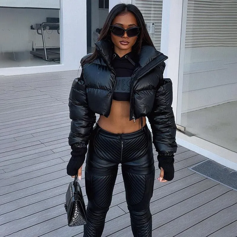 Mechanical Style Off-Shoulder Zipper Cotton Jacket