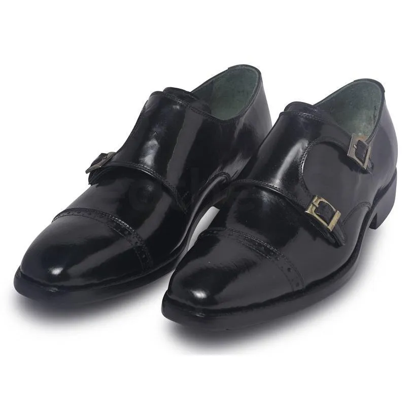Men Black Monk Strap Genuine Leather Shoes
