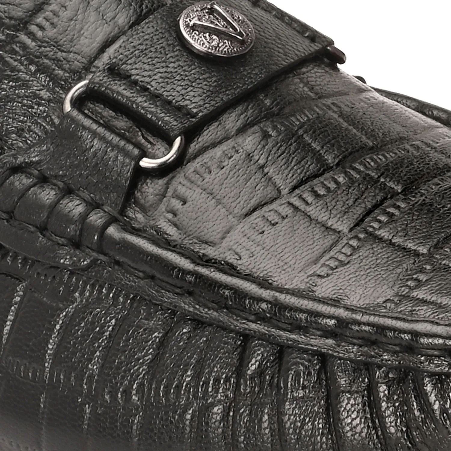 Men Premium Leather Black Casual Slip On Driving Loafers (Romson-28-Black)