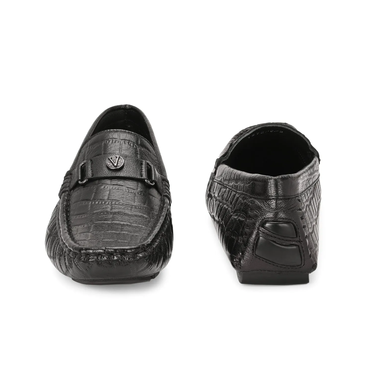 Men Premium Leather Black Casual Slip On Driving Loafers (Romson-28-Black)