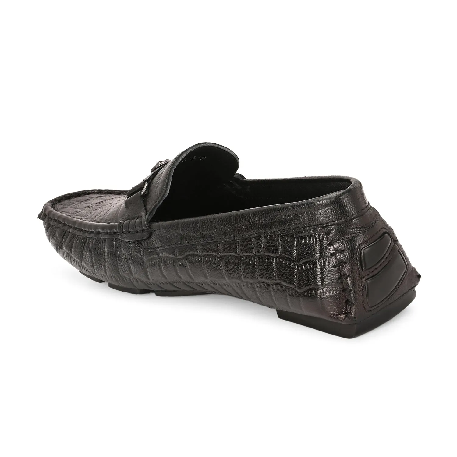 Men Premium Leather Black Casual Slip On Driving Loafers (Romson-28-Black)