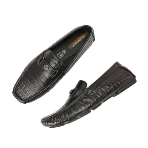 Men Premium Leather Black Casual Slip On Driving Loafers (Romson-28-Black)