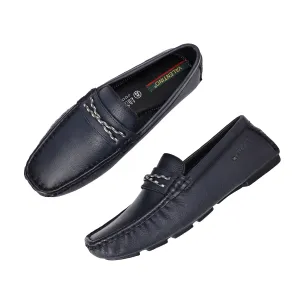 Men Premium Leather Blue Casual Slip On Driving Loafers (Romson-30-Blue)