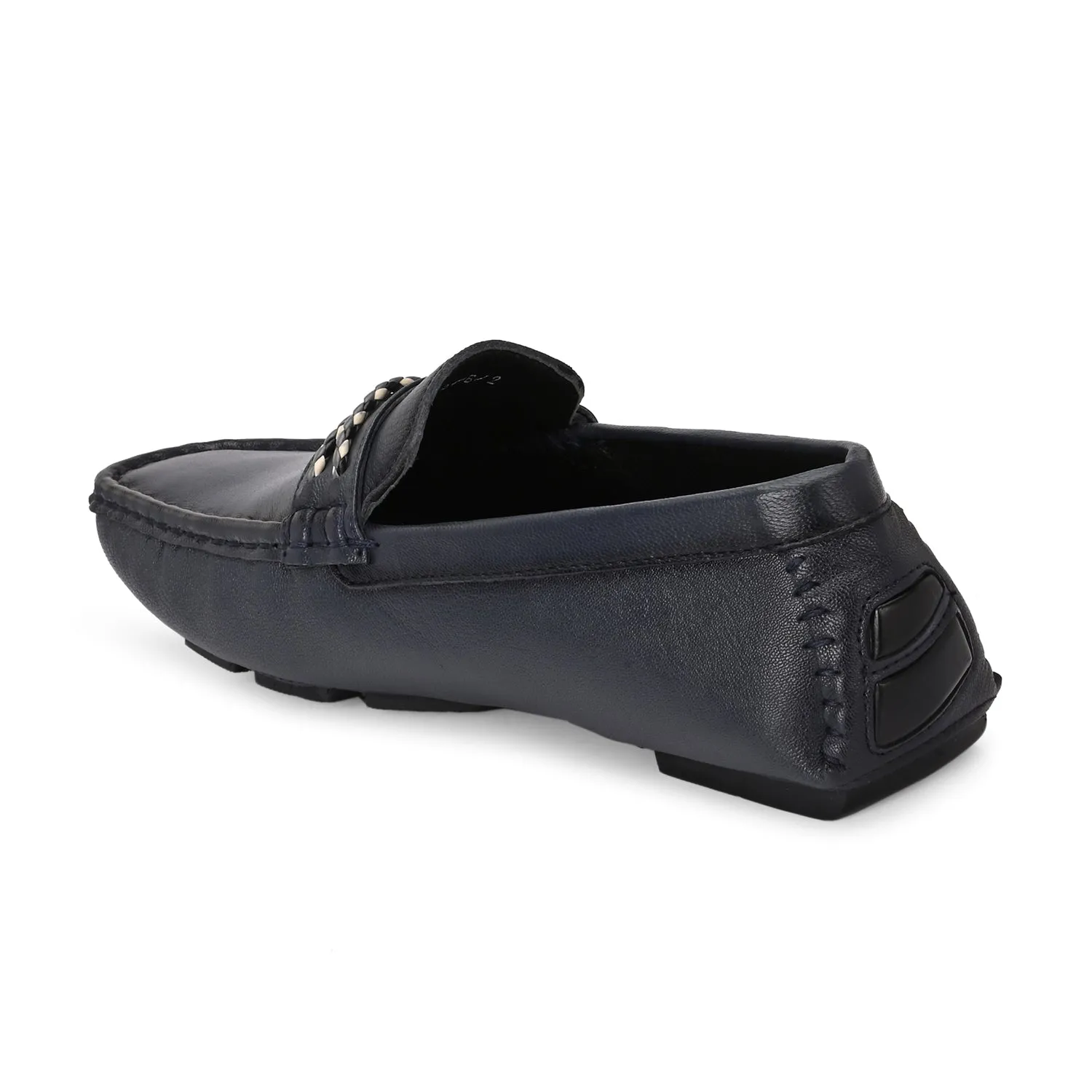 Men Premium Leather Blue Casual Slip On Driving Loafers (Romson-30-Blue)