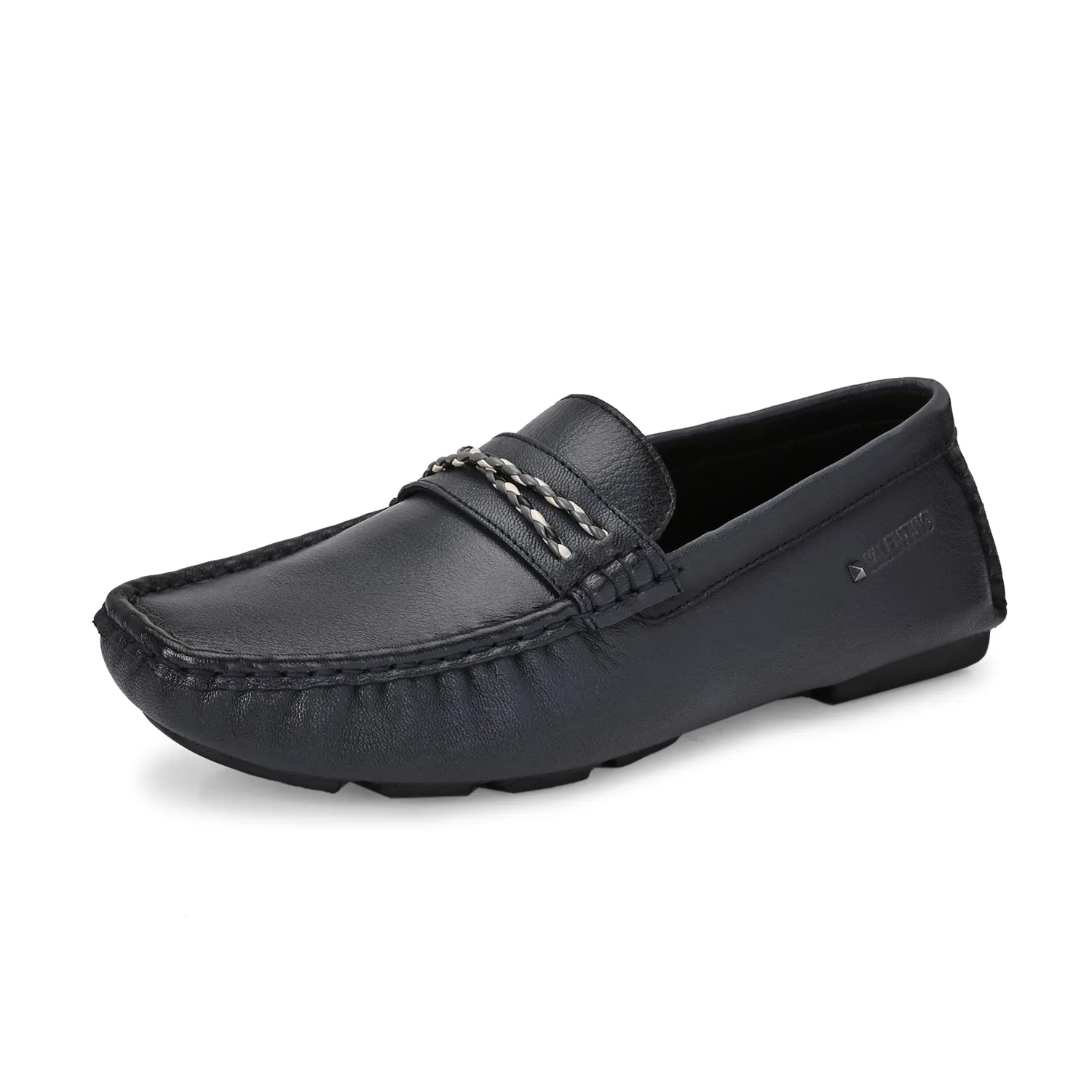 Men Premium Leather Blue Casual Slip On Driving Loafers (Romson-30-Blue)