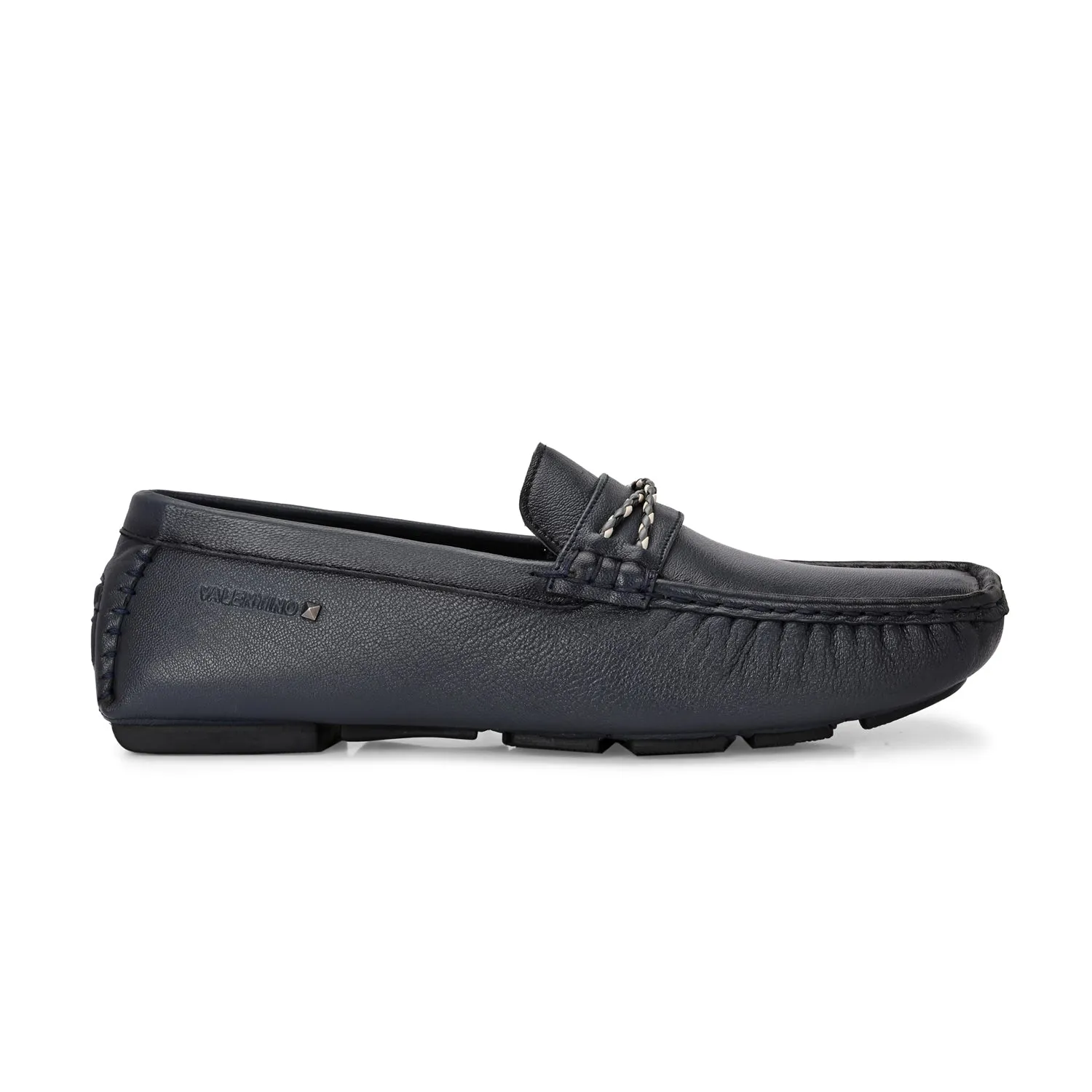Men Premium Leather Blue Casual Slip On Driving Loafers (Romson-30-Blue)